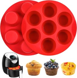 2 stuks siliconen eierbitevormen voor airfryer, 7-bekers ronde muffinvormen cupcake bakvormen voor oven, airfryer en pan — thumbnail 1