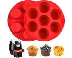 2 stuks siliconen eierbitevormen voor airfryer, 7-bekers ronde muffinvormen cupcake bakvormen voor oven, airfryer en pan