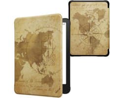 kwmobile e-reader hoesje geschikt voor Amazon Kindle Paperwhite (2024)/Colorsoft hoes - E reader flip case met magnetische sluiting - Ereader cover - Vintage Travel design in bruin / lichtbruin