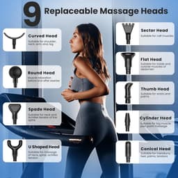 Massagepistool, massagepistool voor diepe weefselmassage voor pijnverlichting, percussieve spiermassagepistool voor atleten, draagbare elektrische rugmassager met 30 snelheidsniveaus en 9 massagekoppen (grijs) — thumbnail 2