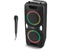 MEDION PE-1 Pure Partybox (accu, met microfoon, grote draagbare Bluetooth-luidspreker, muziekbox met lichteffecten, partyluidspreker met karaoke, 2 microfoonaansluitingen, AUX, USB, radio), MD400000