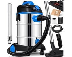 RFWR® Industriële stofzuiger 1800 watt met blaasfunctie voor droog en nat reinigen