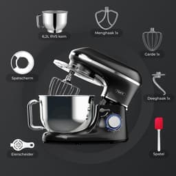 RFWR® Keukenmachine 2000W met RVS Mengkom 6,2L - 6 Snelheden en Pulsefunctie - Mixer met Garde, Deeghaak en Menghaak — thumbnail 2