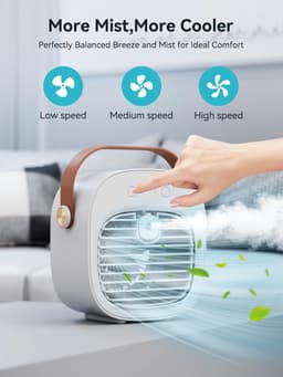 Mini airco-kleine airco-4000mAh oplaadbare persoonlijke luchtkoeler-Mini-airconditioner met 3 snelheden - mini aircooler met water-Stille desktopkoelventilator voor thuis, slaapkamer, reizen, kantoor, buiten en binnen — thumbnail 2