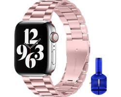 By Qubix - Stalen schakel band - geschikt voor 38mm - 40mm - 41mm Apple watch bandje Rosé pink (roze) - Smartwatch bandje staal - Stainless steel