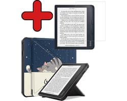 Hoes Geschikt voor Kobo Libra 2 - Met Screenprotector - Luxe E-reader Trifold Case - Bescherm Hoesje Book Cover - Kat