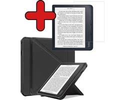 Hoes Geschikt voor Kobo Libra 2 - Met Screenprotector - Luxe E-reader Trifold Case - Bescherm Hoesje Book Cover - Zwart