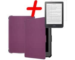 Hoes Geschikt voor Kobo Clara HD Hoesje Bookcase Cover Hoes Met Screenprotector - Hoesje Geschikt voor Kobo Clara HD Hoes Cover Case - Paars