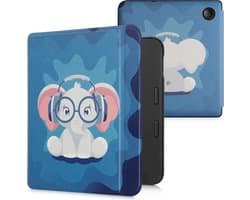 kwmobile e-reader hoesje geschikt voor Tolino Vision 6 hoes - E reader flip case met magnetische sluiting - Ereader cover - Schattige olifant design in lichtblauw / donkerblauw / grijs