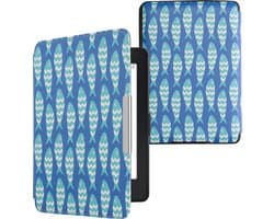 kwmobile e-reader hoesje geschikt voor Amazon Kindle Paperwhite hoes - E reader flip case met magnetische sluiting - Ereader cover - Visjespatroon design in blauw / lichtblauw / wit