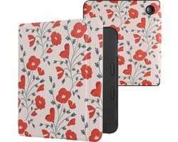 kwmobile e-reader hoesje geschikt voor Tolino Vision 6 hoes - E reader flip case met magnetische sluiting - Ereader cover - Klaprozen design in rood / groen / beige