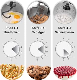 Karaca Mastermaid Chef Pro Dubbelarmige Keukenchef 1500W Zachte Room, Glanzende Room, 1500W, 5 L Mixer, Keukenmachine, Snelheidsinstelling, Deeghaak, Kloppen, Kneden en mengen — thumbnail 3
