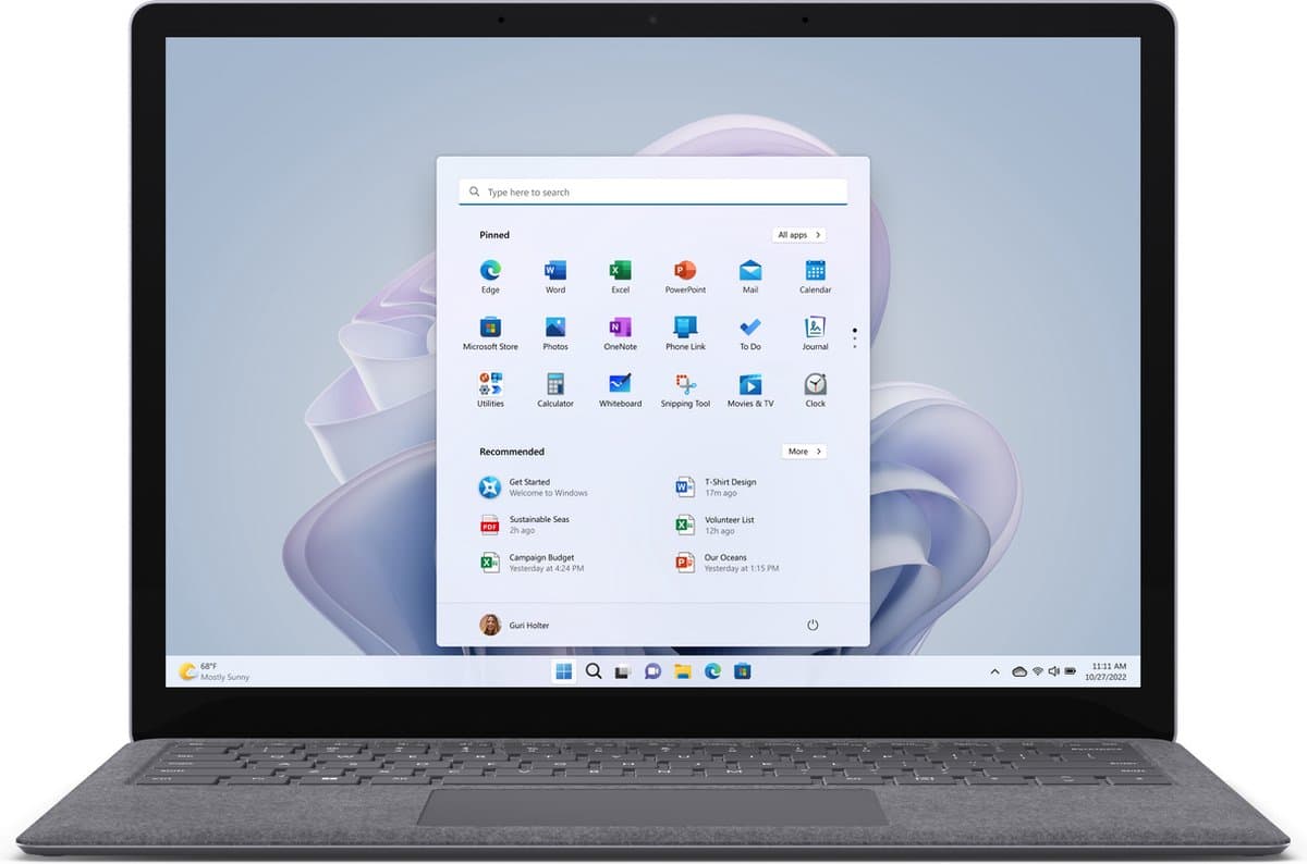 Microsoft Surface Laptop 5 Intel® Core™ i5 i5-1245U 34,3 cm (13.5") Touchscreen 16 GB LPDDR5x-SDRAM 256 GB SSD Wi-Fi 6 (802.11ax) Windows 11 Pro UK International Platina — afbeelding 1
