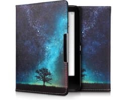 kwmobile e-reader hoesje geschikt voor Tolino Vision 1 / 2 / 3 / 4 HD hoes - E reader flip case met magnetische sluiting - Ereader cover - Sterrenstelsel en Boom design in blauw / grijs / zwart