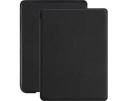 Lunso Geschikt voor Kobo Clara HD hoes (6 inch) - Vegan Saffiano Leren sleepcover - Zwart