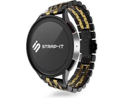 Strap-it Smartwatch bandje 22mm - Luxe duo stalen schakel horlogeband geschikt voor Samsung Galaxy Watch 3 45mm / Galaxy Watch 1 46mm / Gear S3 Classic & Frontier - Amazfit GTR 47mm / GTR 2 / 3 / 4 - Fossil Gen 5 / 5e 44mm / 6 44mm - zwart/goud