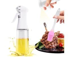 Rolin Roly Olie Sproeier Dispenser Olijfolie Fles Sprayer, Roze Borstel Witte Azijn Olijfolie Glazen Fles 200ml Keuken Gadgets voor Air Fryer Koken Salade Bakken BBQ (Wit)