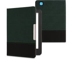 kwmobile ereader hoesje met magneetsluiting - geschikt voor Kobo Aura Edition 2 - Van kunstleer en canvas - In donkergroen / zwart