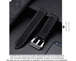 Zwart lederen 22mm bandje voor bepaalde 22mm smartwatches van verschillende bekende merken (zie lijst met compatibele modellen in producttekst) - Maat: zie foto - gespsluiting – Black leather smartwatch strap - Leer - Leder - Leren Horlogebandje