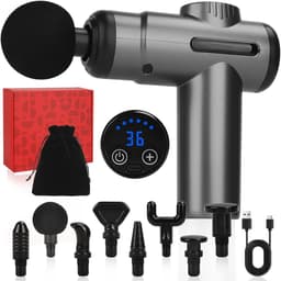 Massagepistool - Spierontspanning - Herstel na sport - 8 koppen 99 snelheden - 13 mm diep - Grijs — thumbnail 1