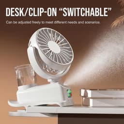 Mini USB-clipventilator, mini oplaadbare luchtbevochtiger met nevel, 4 windsnelheden, tafelventilator, mini draagbare ventilator voor thuis, bureau en kantoor (wit). — thumbnail 2