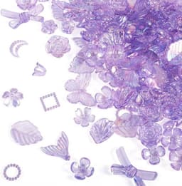 Mix van paarse acryl kralen in bloem-, strik-, vlinder-, zeemeerminstaart- en bladvorm voor het maken van armbanden en sieraden, 100 gram — thumbnail 1
