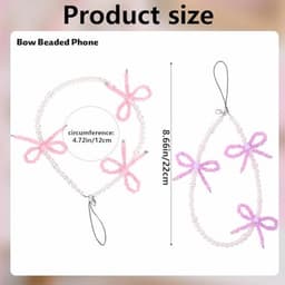 2 stuks kralen telefoonhangers met strikjes, universele esthetische delicate schattige parel strik kralen telefoon polsband voor tas camera oordopjes hoesjes decoratie (roze en paars) — thumbnail 5