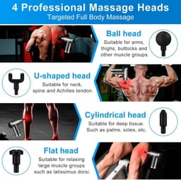 Voetmassageapparaat - Zwart - Draagbaar - Elektrisch Mini Spiermassagepistool met 4 Massagekoppen - Voor Spierontspanning — thumbnail 4