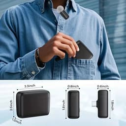 Veya Draadloze microfoon - Voor USB-C - Met iPhone adapter - Microfoon draadloos - Zwart - Ruisonderdrukking - Oplaadetui — thumbnail 2