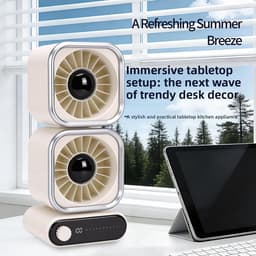 Tafelventilator Dubbele Kop - Bureauventilator Stille Ventilator - Persoonlijke Verkoeling - 100 Snelheden Instelbaar - 4000 mAh Batterij - Beige — thumbnail 2
