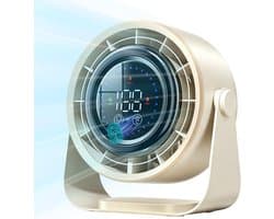 Bureauventilator, krachtige tafelventilator met touchscreenbediening en led-display, 100 snelheden, draagbare elektrische koelventilator, 2400 mAh USB-oplaadbare batterij, 360° kantelbaar, stil en stil voor kantoor, slaapkamer en thuis (beige) — afbeelding 1
