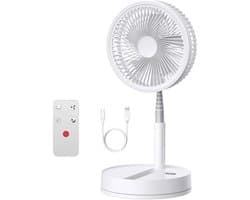 Opvouwbare Statiefventilator - Draadloze Ventilator met Afstandsbediening - 9000mAh Accu - USB-C Oplaadbaar - 4 Snelheden - Oscillatie 55° - Timer 1-4 uur - Wit — afbeelding 1