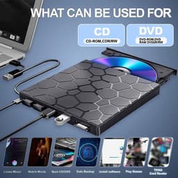 Externe DVD CD Drive - Hub Kaartlezer - Gegevens Overzetten - 7-in-1 Ontwerp - 16.5 cm - Zwart — thumbnail 5