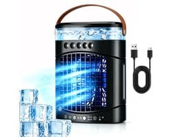 KZQ Draagbare Airco Met 3 Snelheden En 2 Miststanden - Snelle Koeling Met 600ml Watertank 2 4 6 8 Uur Timer En Led Verlichting - Mini verdampingskoeler Voor Slaapkamer Kantoor Kamperen Auto En Camper - Zwart — afbeelding 1