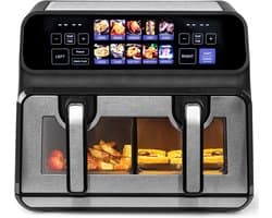 Dubbele Heteluchtfriteuse - Airfryer XXL - Gezond Koken - Twee Manden - 10 Liter - Zwart