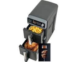 Heteluchtfriteuse Dubbel - XL Airfryer - Gelijkmatig Koken - Twee Kamers - 10 Liter - Donkergrijs