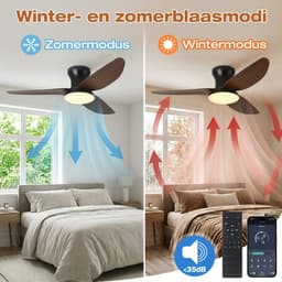 Lapamax Moderne Houtlook Plafondventilator met Verlichting Ø100 cm – Smart Ventilator Lamp met App en Afstandsbediening – Dimbaar -6 Snelheden-Timer en Zomer/Winterstand – Stille DC – Voor Slaapkamer, Woonkamer en Eetkamer-LED Lamp — thumbnail 5