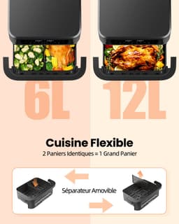 WELLENT Dubbele Airfryer - 2x6L - 12 liter - 2 manden - Airfryer XXL - Touchscreen - Kijkvenster - 8 programma's - 2950W — thumbnail 2
