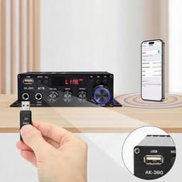 Mini Bluetooth Versterker - Stereo Audioversterker 2.0 - Bluetooth 5.0 - 40W × 2 - 2 Microfooningangen - FM Radio met USB/AUX/RCA en Afstandsbediening - Voor Muziek, Thuisbioscoop en Karaoke — thumbnail 5