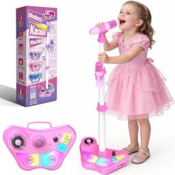 Karaoke Microfoonset voor Kinderen - Met Verstelbare Standaard, 2 Microfoons en LED-Verlichting - Bluetooth, USB, AUX & TF-Kaart — thumbnail 1