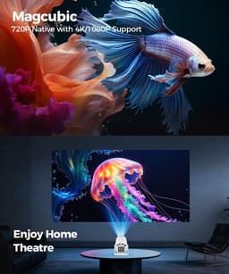 Mini projector 4K Full HD draagbaar met WiFi Bluetooth 5.4 180° draaibaar 200 inch scherm — thumbnail 4