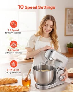 Keukenmachine - Mixer Foodprocessor - Bakken en Koken - 10 Snelheden - 5.7 Liter Kom - Zilver — thumbnail 3