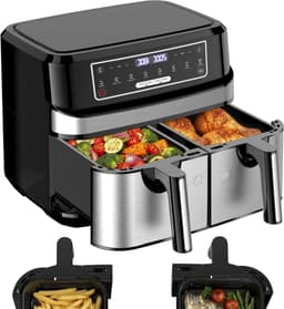 Airfryer met Dubbel Compartiment - Dubbele Airfryer - Gezond Koken - Twee Aparte Zones - 9 Liter - Zilver — thumbnail 1