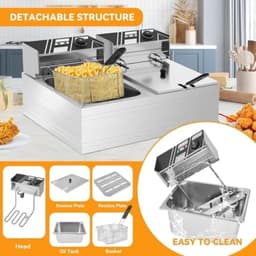 Elektrische Friteuse - Friteuse met mand Olie frituurpan - Grote porties frituren - Afneembare onderdelen - 55 liter - Zilver — thumbnail 5