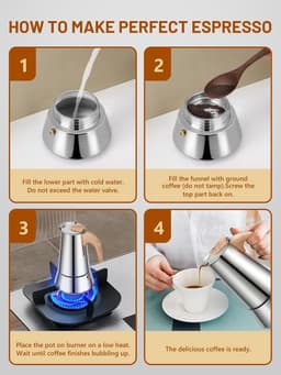 Espressomachine Moka, 350 ml, voor inductie, 6 kopjes van roestvrij staal, Italiaanse espressomachine voor alle warmtebronnen — thumbnail 2