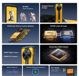 DOOGEE S300 Robuuste smartphone 5G - 6.78 inch FHD+ 120Hz - 48GB RAM - 512GB ROM - 9000mAh 45W - Android 16 - POC Walkie - mobiele telefoon - IP68/IP69K - Dual Sim - NFC GPS - Zwart — thumbnail 5