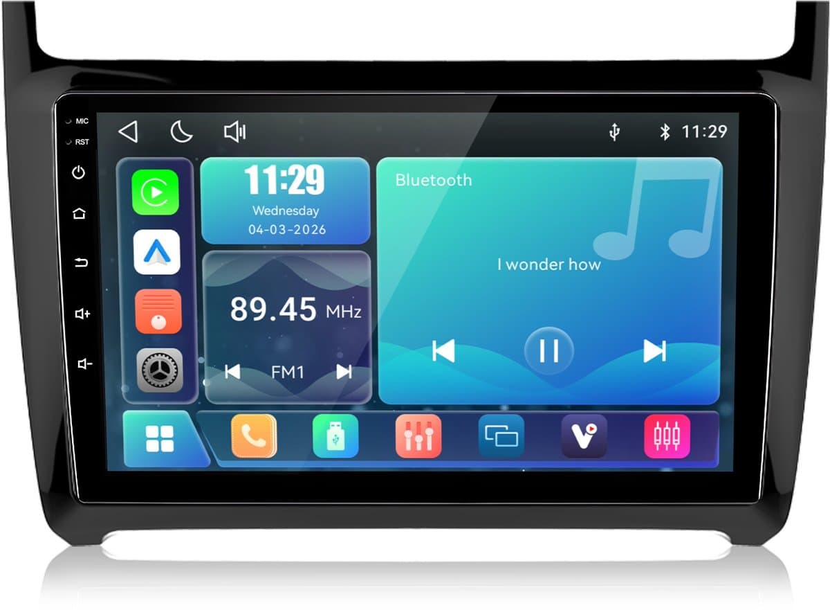 Cestovet LINUX Autoradio - Geschikt voor Vw Polo 6R 6C 2009-2017 - met Draadloos Carplay en Android Auto - 2009 2010 2011 2012 2013 2014 2015 2016 2017 - Bluetooth & Wifi USB & FM RDS & 2 DIN — afbeelding 1