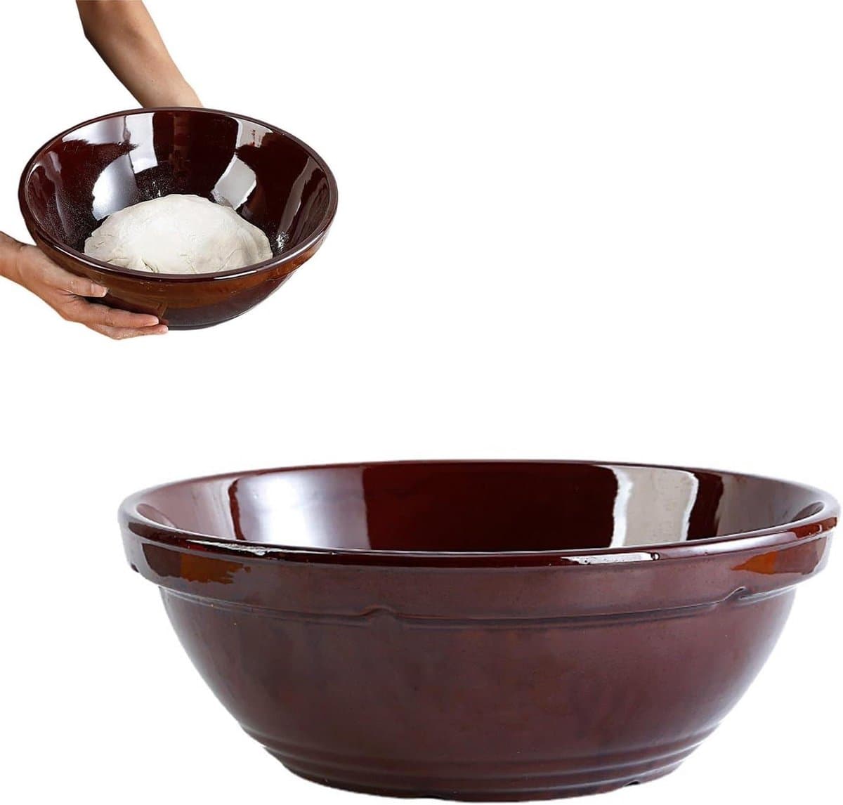 Kneedkom Keramiek - Beslagkom Mengkom - Deeg Bereiden - Non-stick Coating - 5500ML - Bruin — afbeelding 1