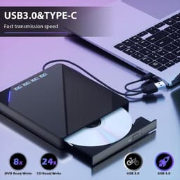 Externe CD/DVD-speler - Optische Drive Brander - Bestanden Overzetten - 7-in-1 Hub - USB 3.0 - Zwart — thumbnail 2