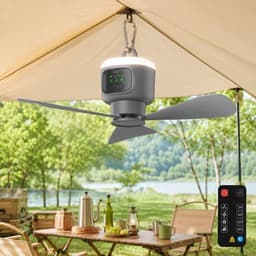 Campingventilator met verlichting, oplaadbaar, tentventilator met verlichting - Afneembare bladen - 45 cm draagbare plafondventilator - Buiten - Tent - 12000 mAh - Grijs — thumbnail 2